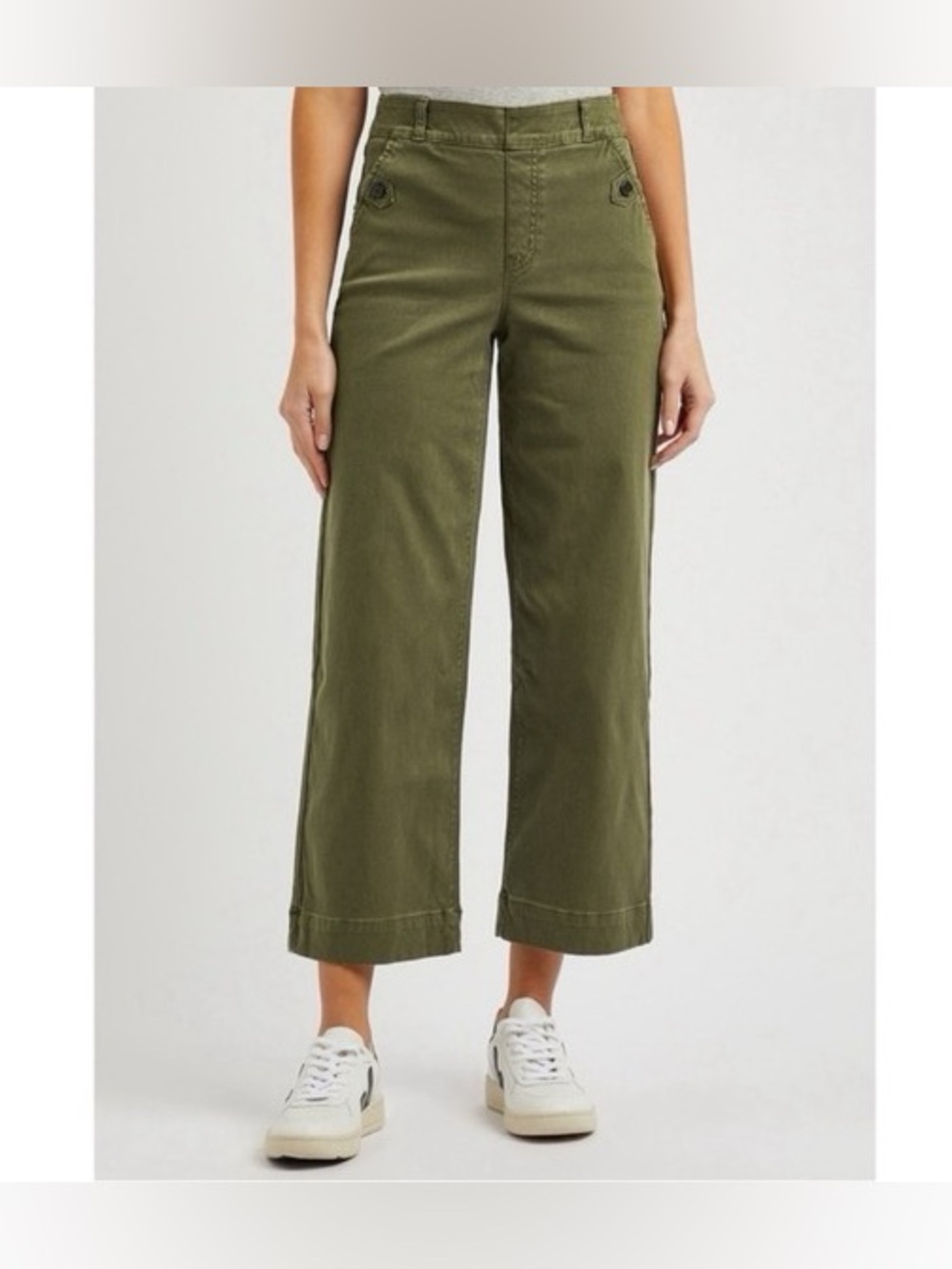 SPANX Size XS Stretch Twill Wide Leg Crop Pants - Olive